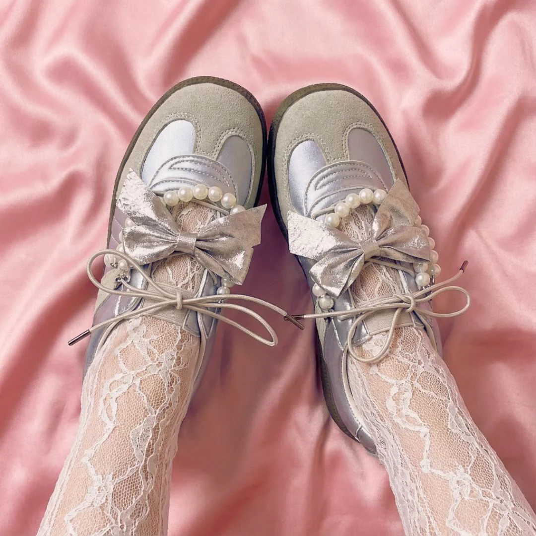 Balletcore Metallic Grey Bow Heart Sneakers - Women's - Image 2