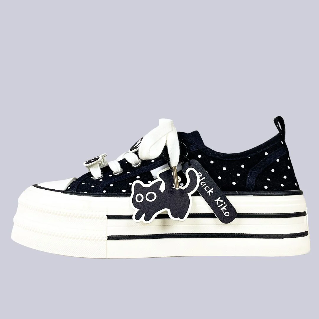 Black Kiko Polka Dot Kawaii Platform Canvas Sneakers – Women's - Image 2