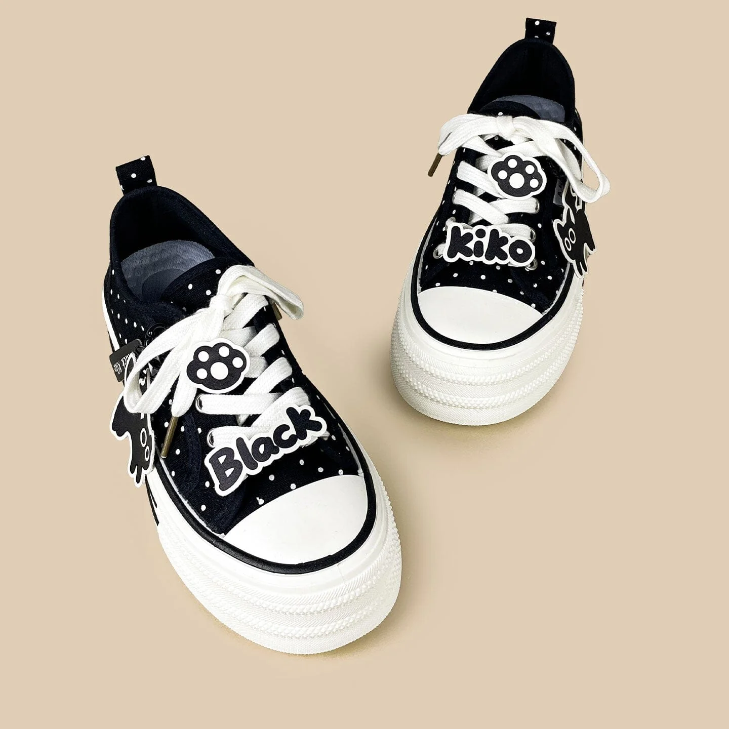 Black Kiko Polka Dot Kawaii Platform Canvas Sneakers – Women's - Image 3