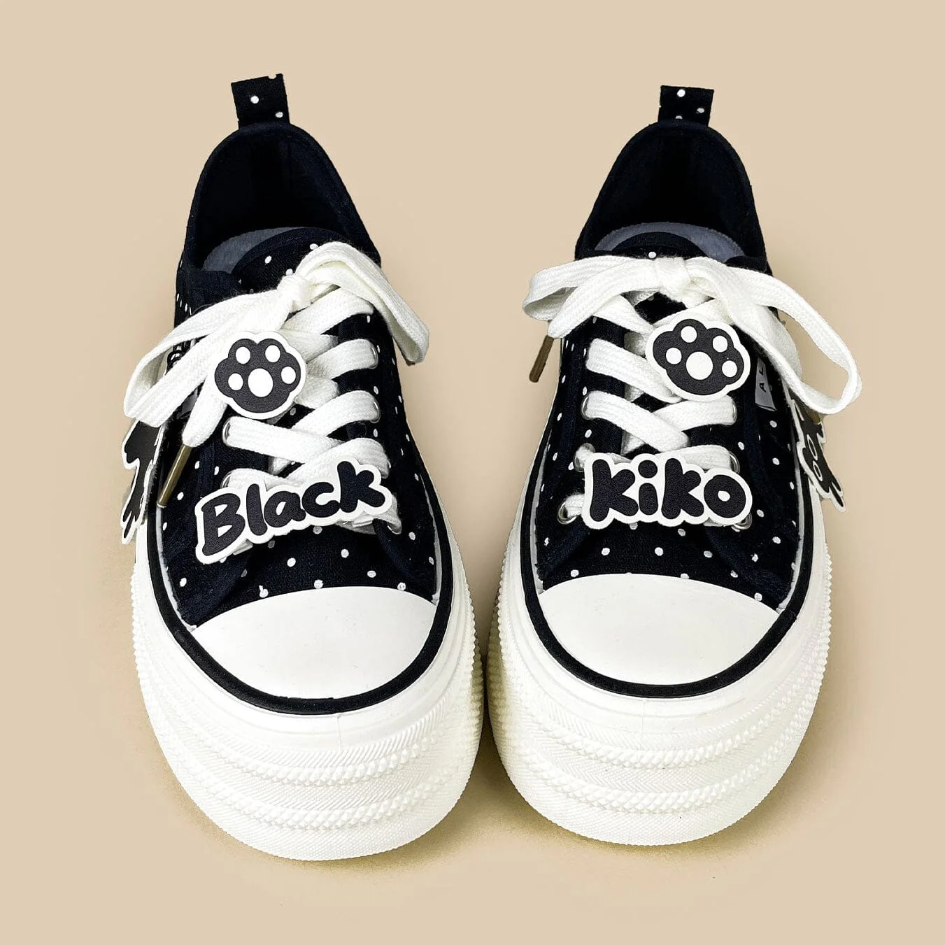 Black Kiko Polka Dot Kawaii Platform Canvas Sneakers – Women's - Image 4