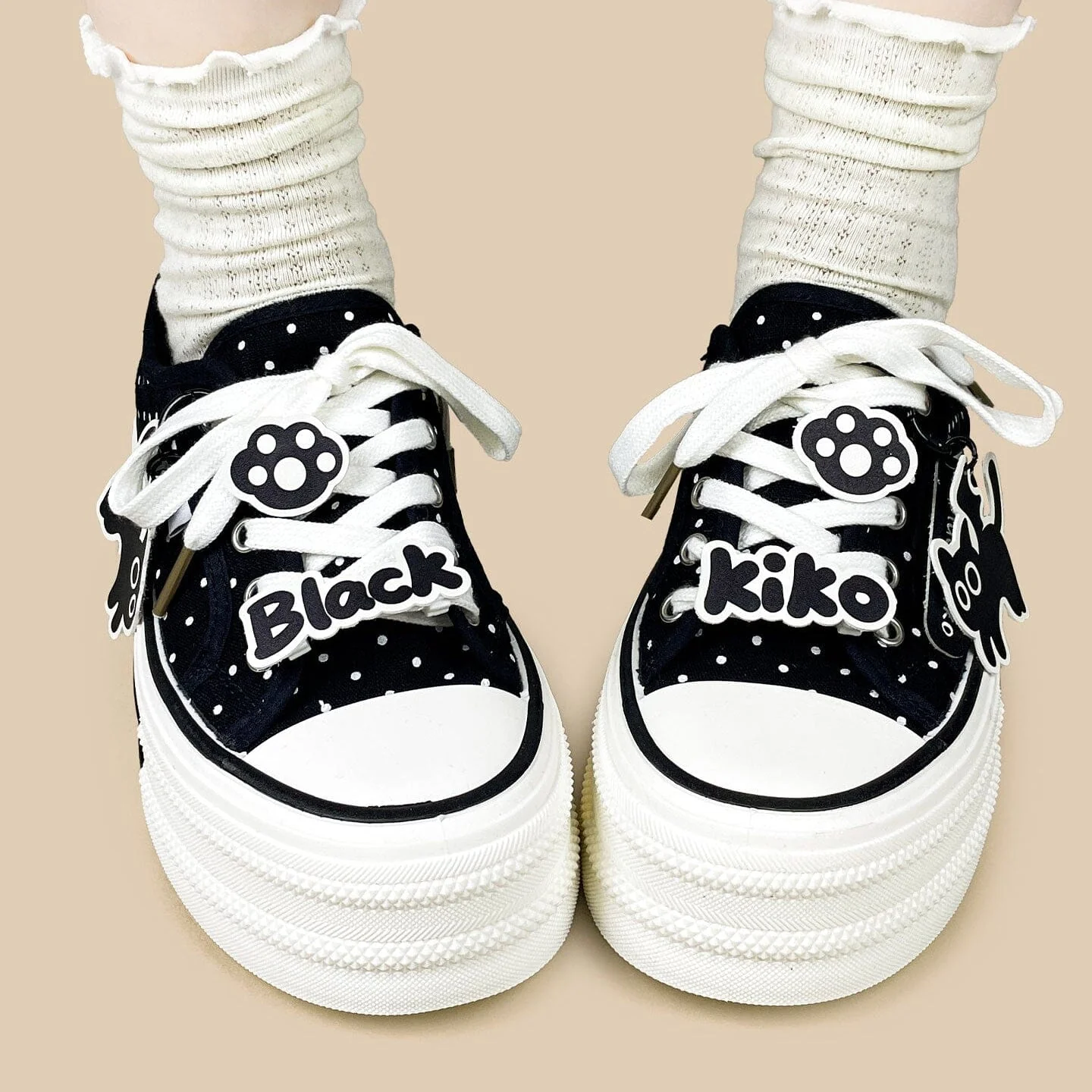Black Kiko Polka Dot Kawaii Platform Canvas Sneakers – Women's - Image 9