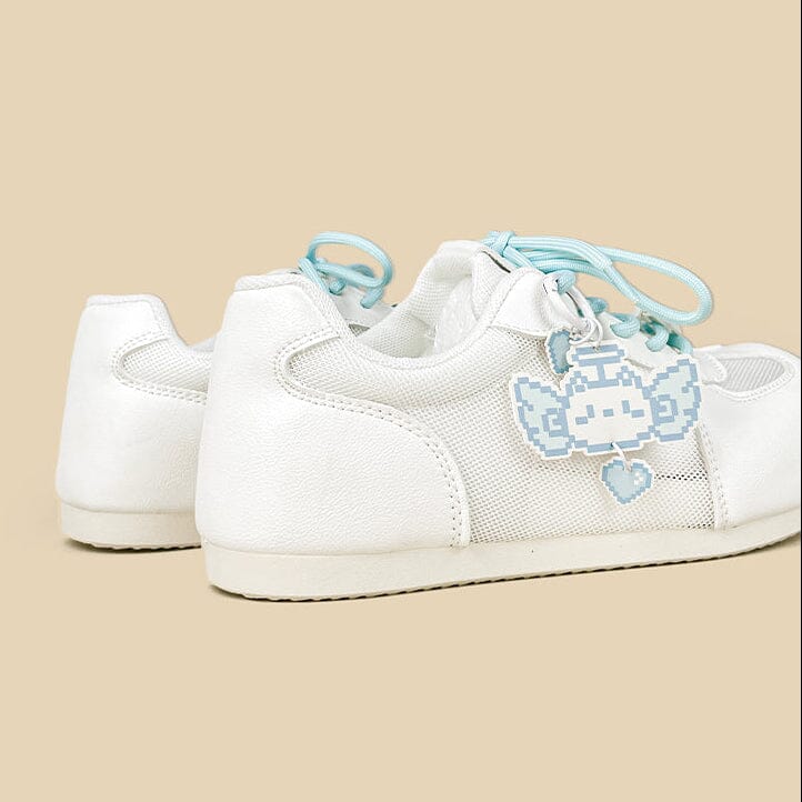 Blue Pixel Cat Charm White Mesh Sneakers – Women’s - Image 3