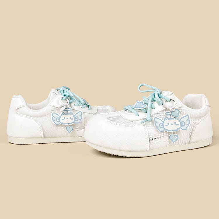 Blue Pixel Cat Charm White Mesh Sneakers – Women’s - Image 5