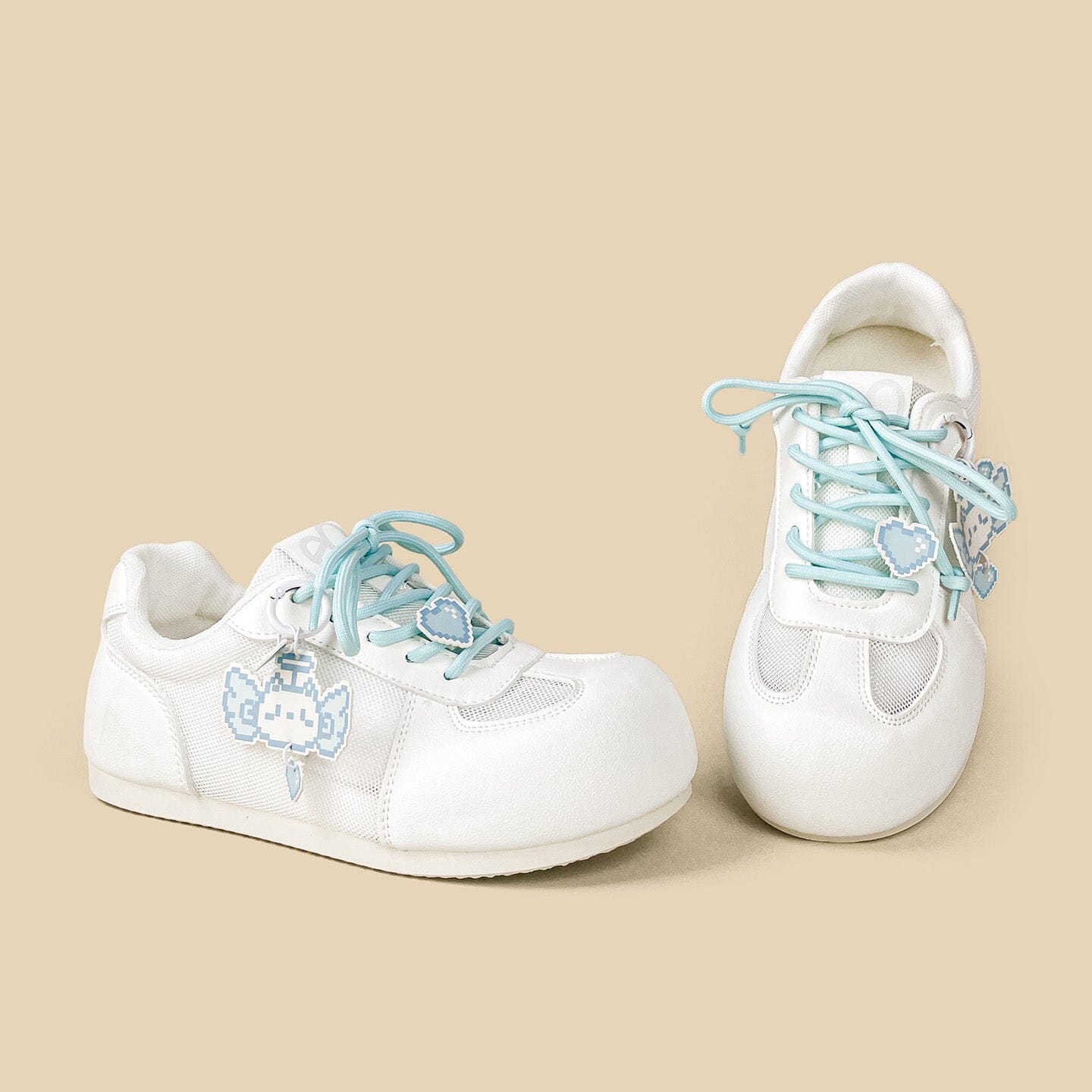 Blue Pixel Cat Charm White Mesh Sneakers – Women’s - Image 6