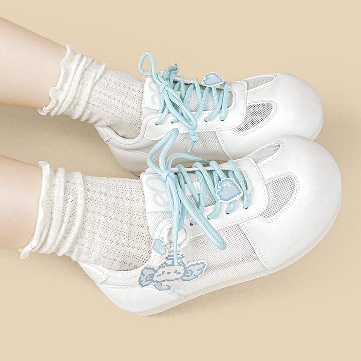 Blue Pixel Cat Charm White Mesh Sneakers – Women’s - Image 7