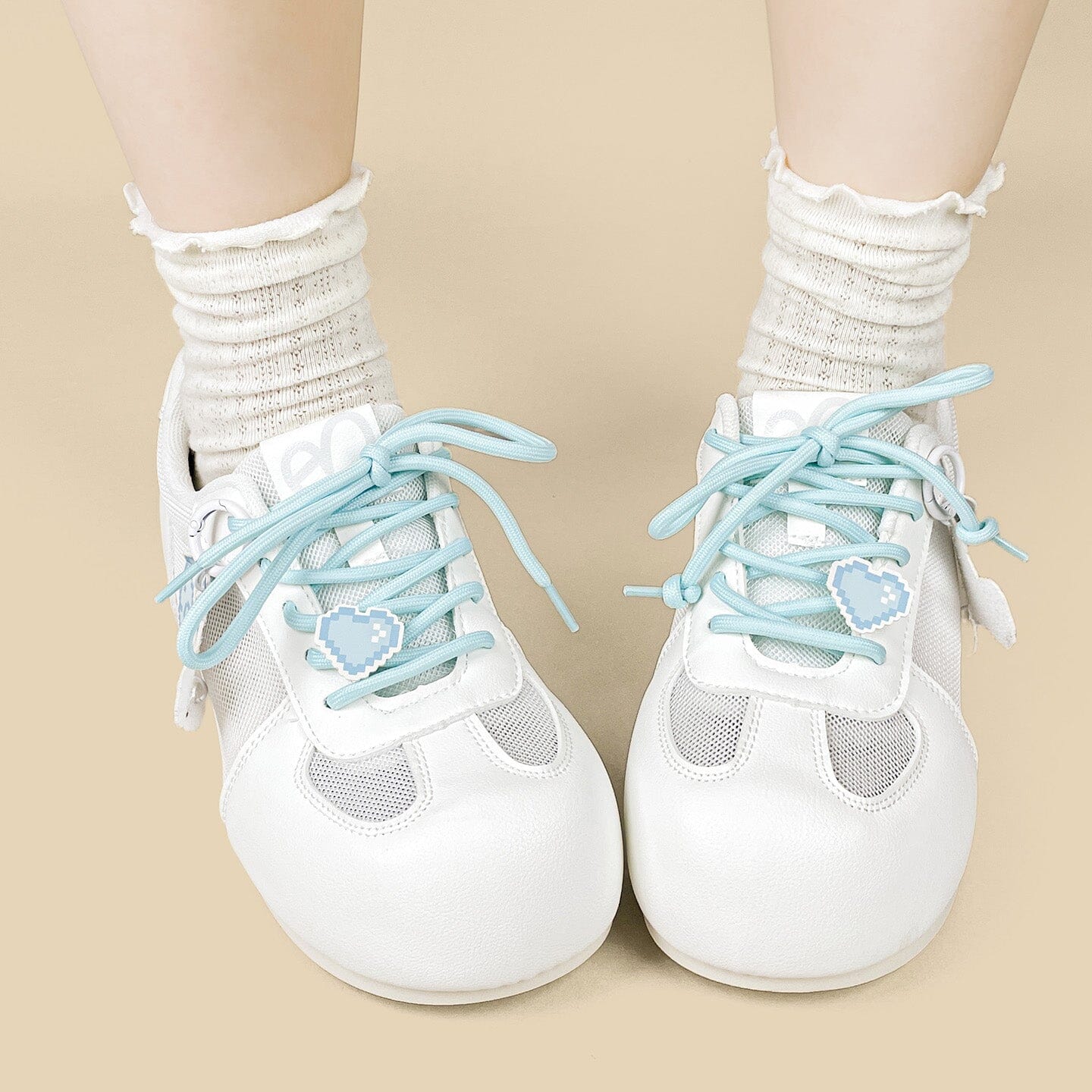 Blue Pixel Cat Charm White Mesh Sneakers – Women’s - Image 9