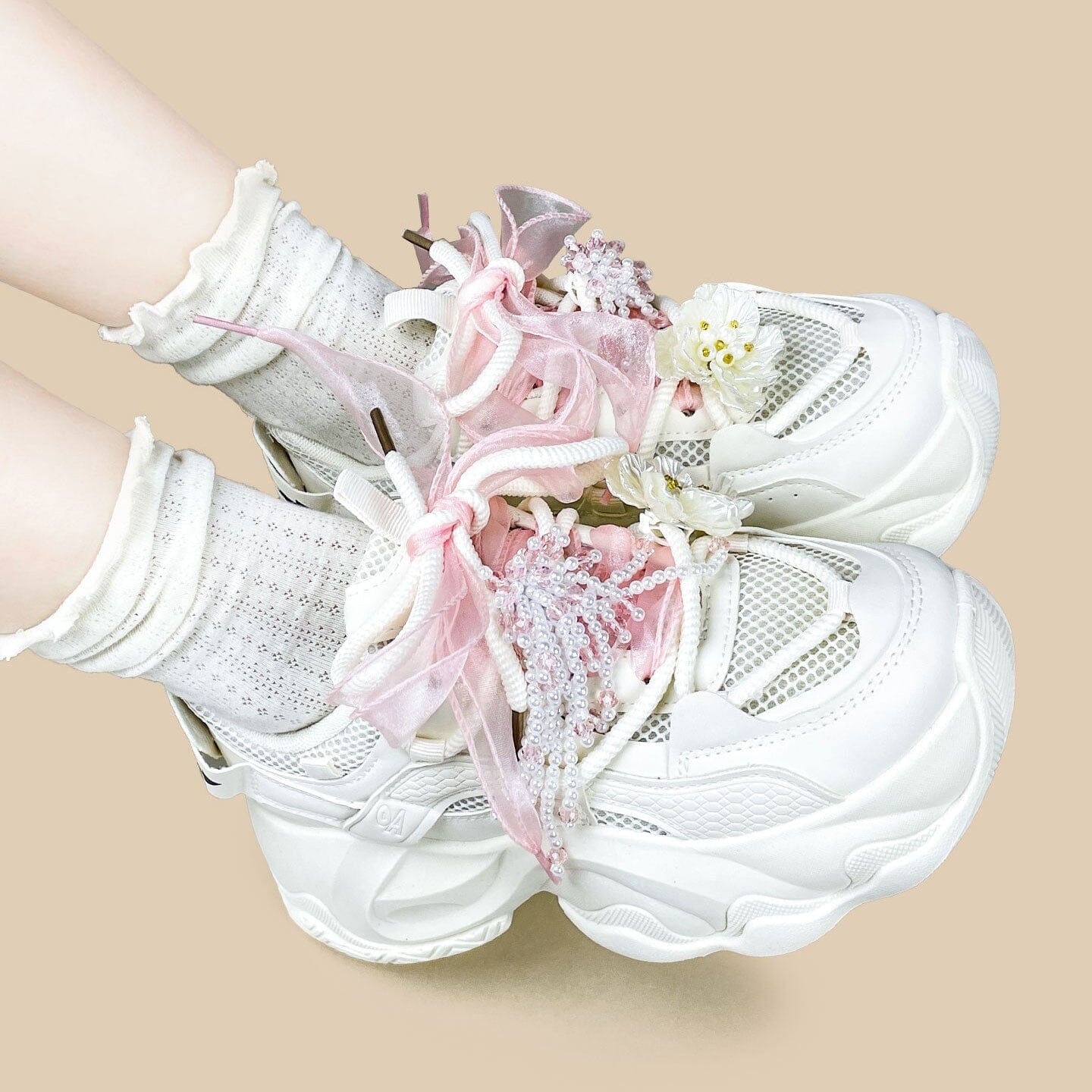 Cherry Blossom Pearl Kawaii Chunky Sneakers – Unisex - Image 10