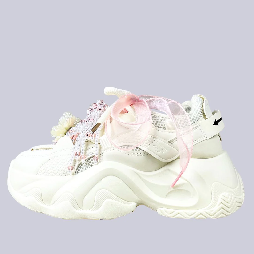 Cherry Blossom Pearl Kawaii Chunky Sneakers – Unisex - Image 2
