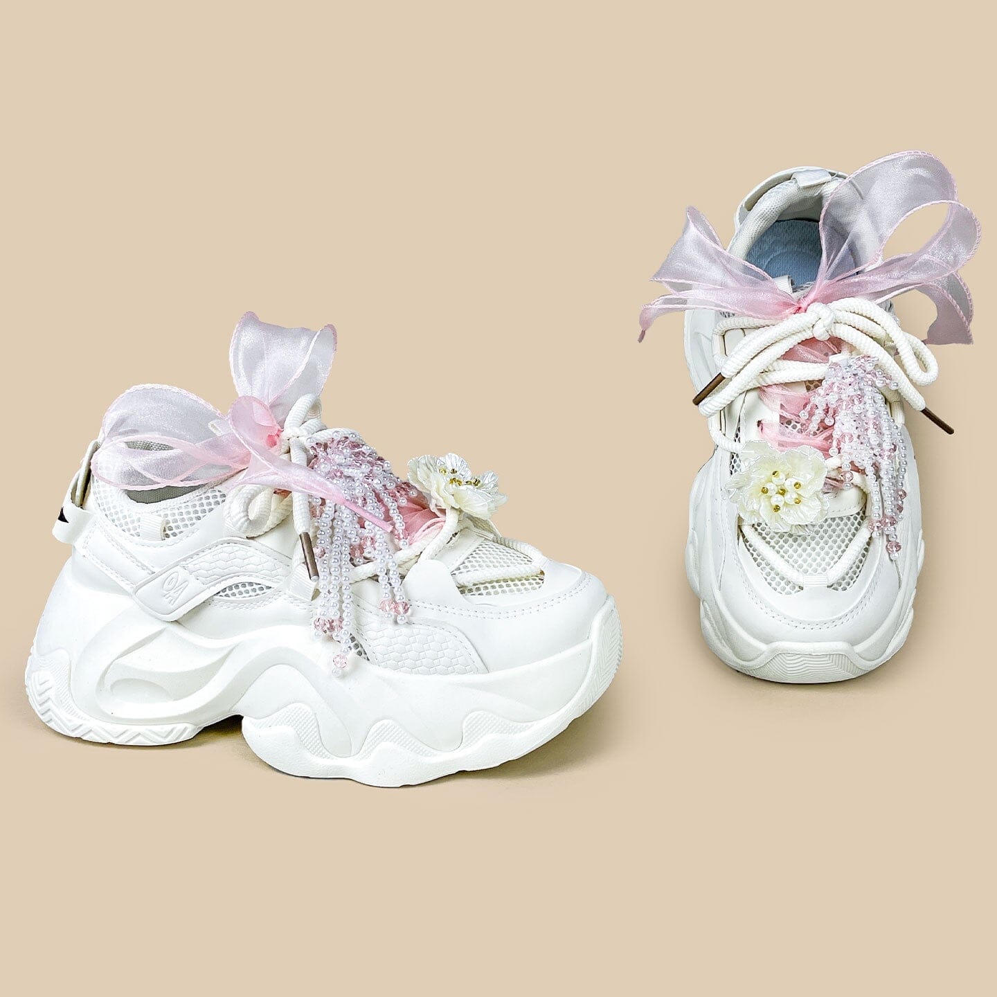 Cherry Blossom Pearl Kawaii Chunky Sneakers – Unisex - Image 4