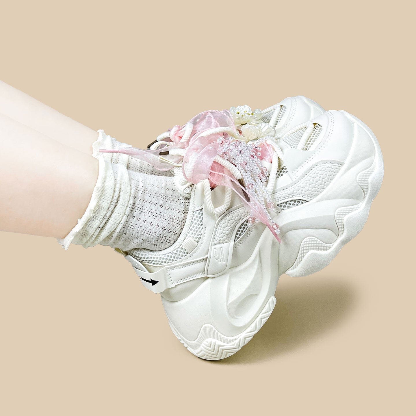 Cherry Blossom Pearl Kawaii Chunky Sneakers – Unisex - Image 6