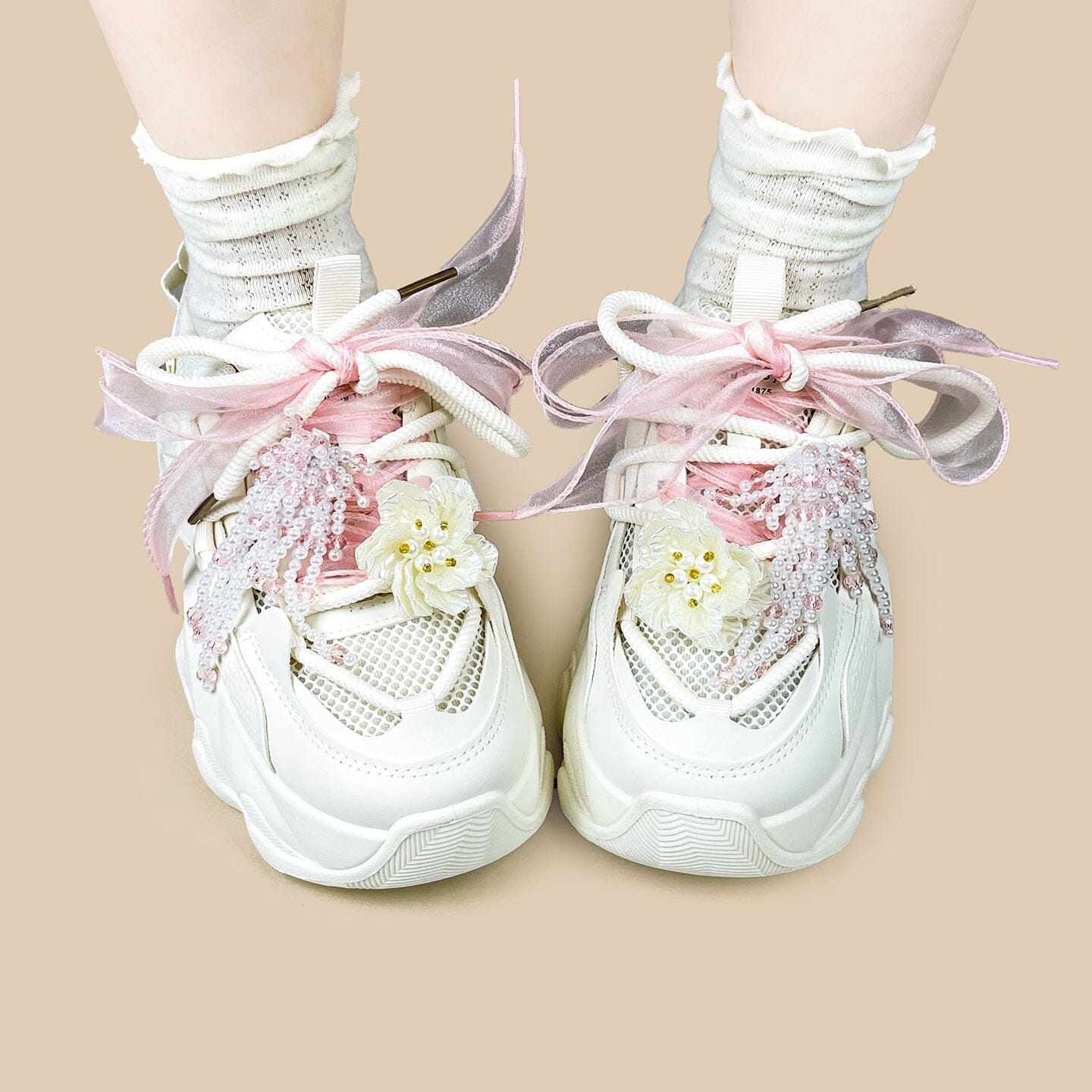 Cherry Blossom Pearl Kawaii Chunky Sneakers – Unisex - Image 7