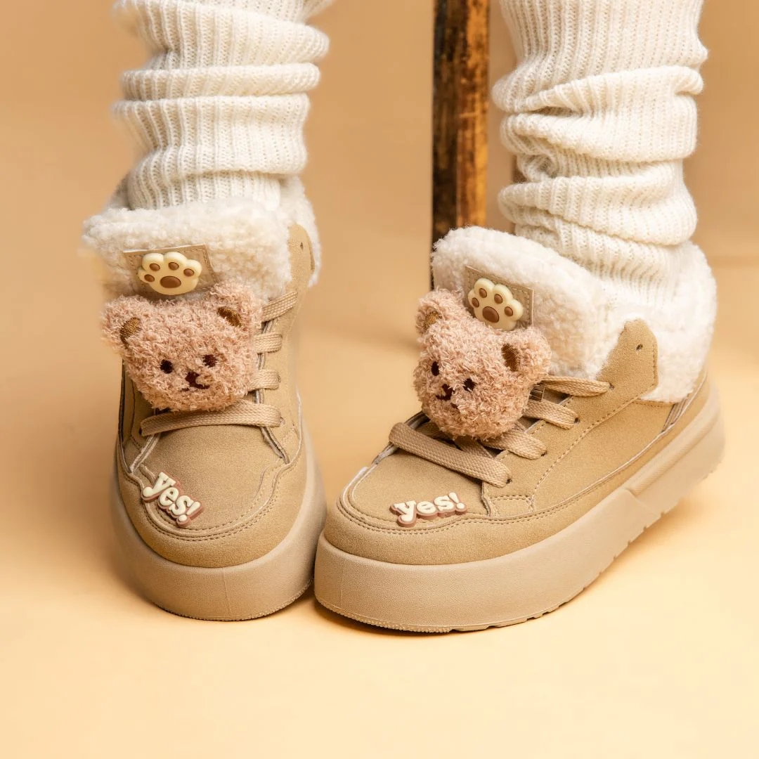 *CLEARANCE* Cozy Fluffy Bear Ultra Chunky Beige Mid Top Shoes - Women's - Image 10