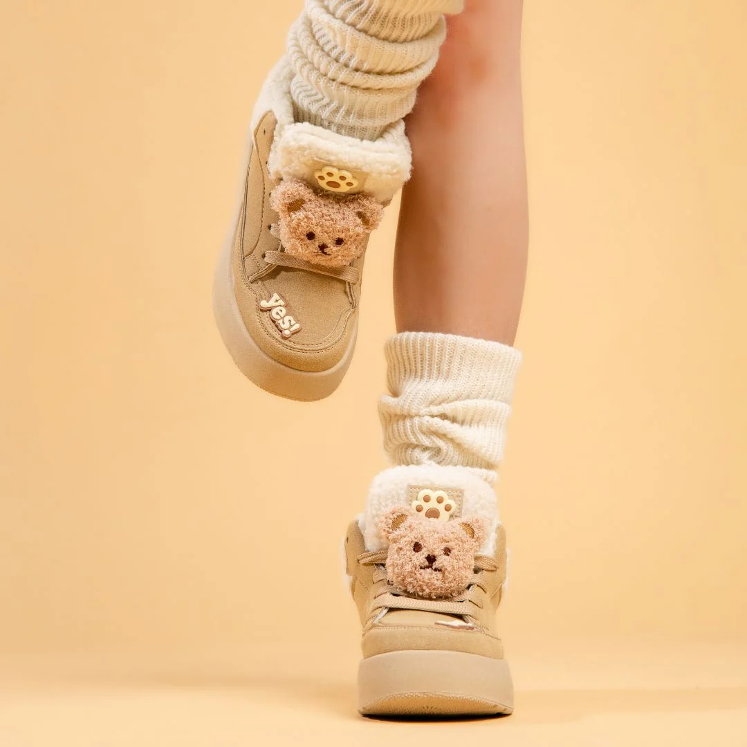 *CLEARANCE* Cozy Fluffy Bear Ultra Chunky Beige Mid Top Shoes - Women's - Image 11