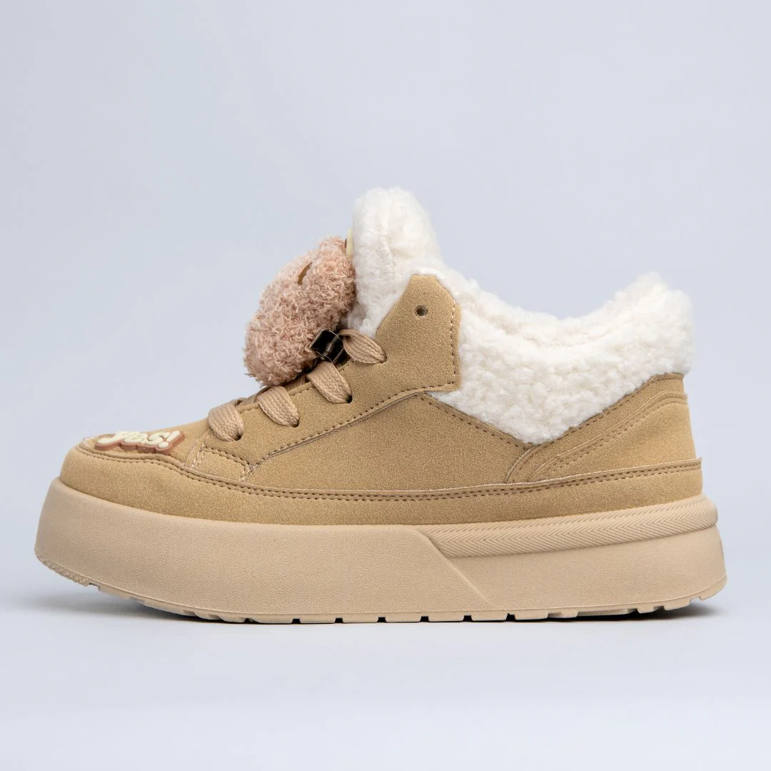 *CLEARANCE* Cozy Fluffy Bear Ultra Chunky Beige Mid Top Shoes - Women's - Image 6