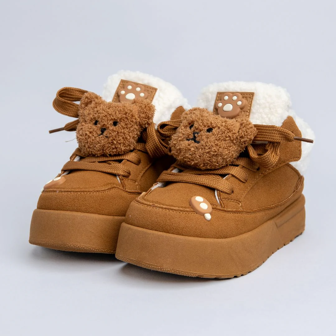 *CLEARANCE* Cozy Fluffy Bear Ultra Chunky Brown Mid Top Shoes - Women's