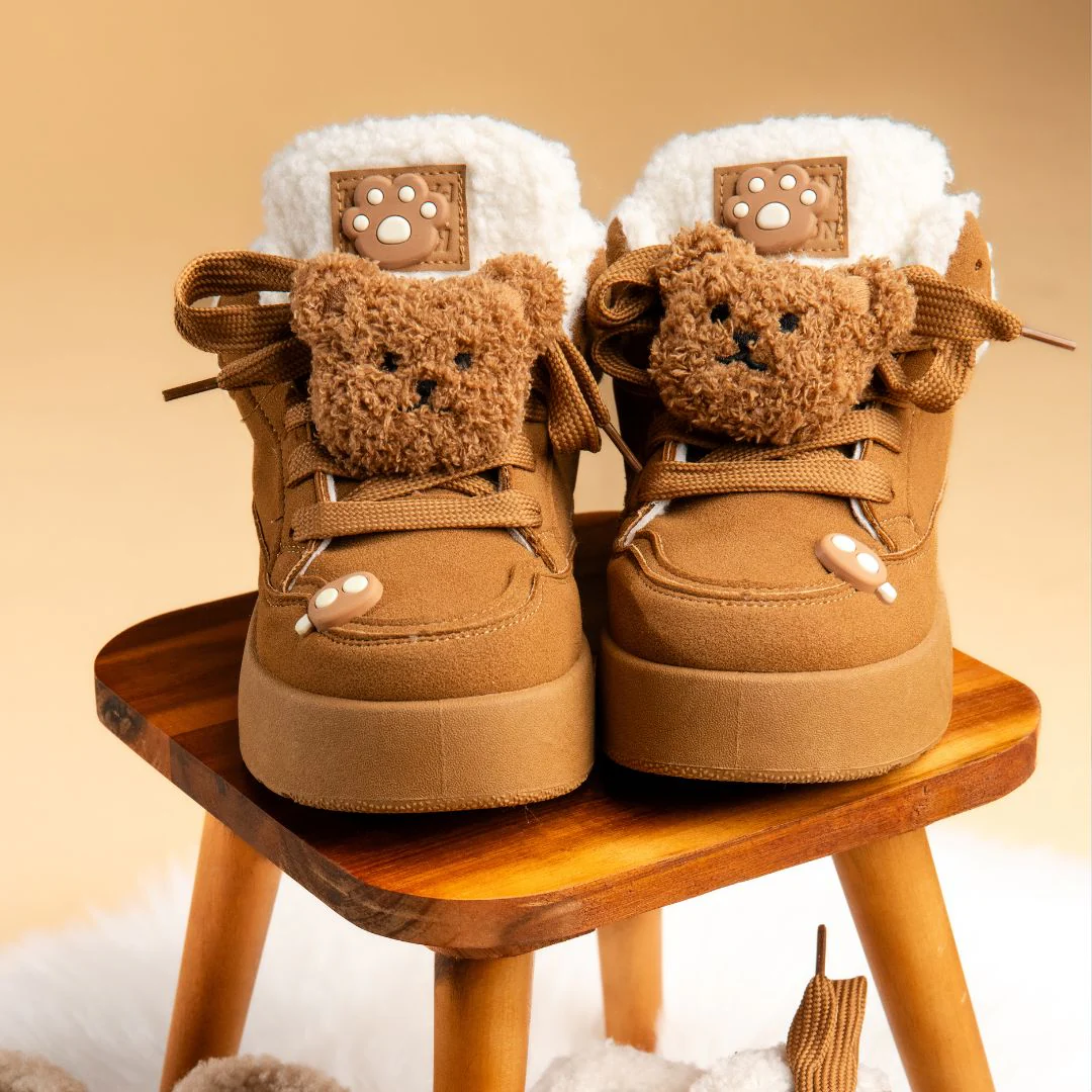 *CLEARANCE* Cozy Fluffy Bear Ultra Chunky Brown Mid Top Shoes - Women's - Image 10