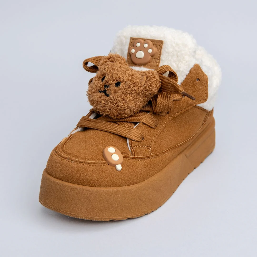*CLEARANCE* Cozy Fluffy Bear Ultra Chunky Brown Mid Top Shoes - Women's - Image 2