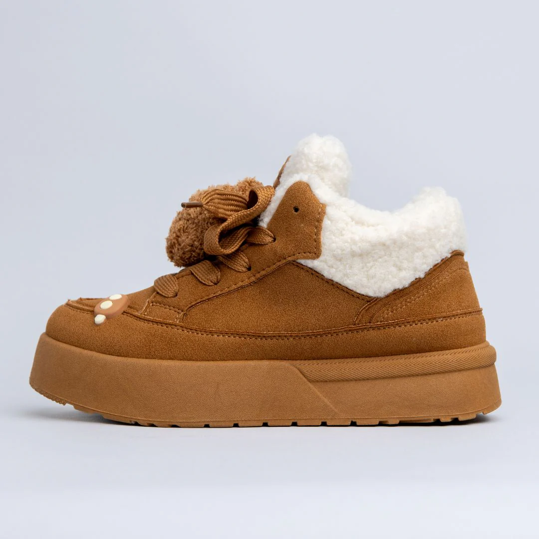*CLEARANCE* Cozy Fluffy Bear Ultra Chunky Brown Mid Top Shoes - Women's - Image 3