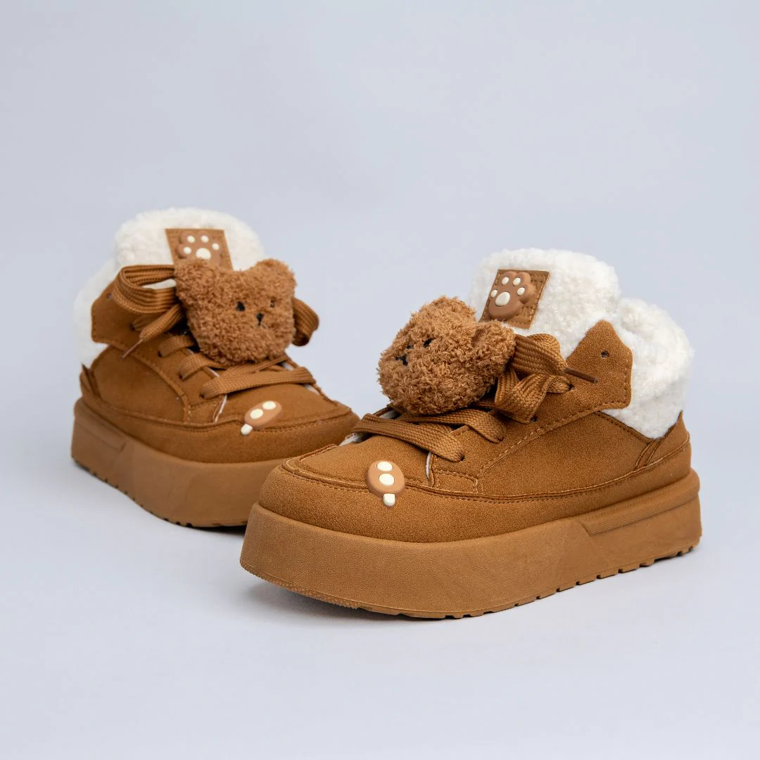 *CLEARANCE* Cozy Fluffy Bear Ultra Chunky Brown Mid Top Shoes - Women's - Image 5