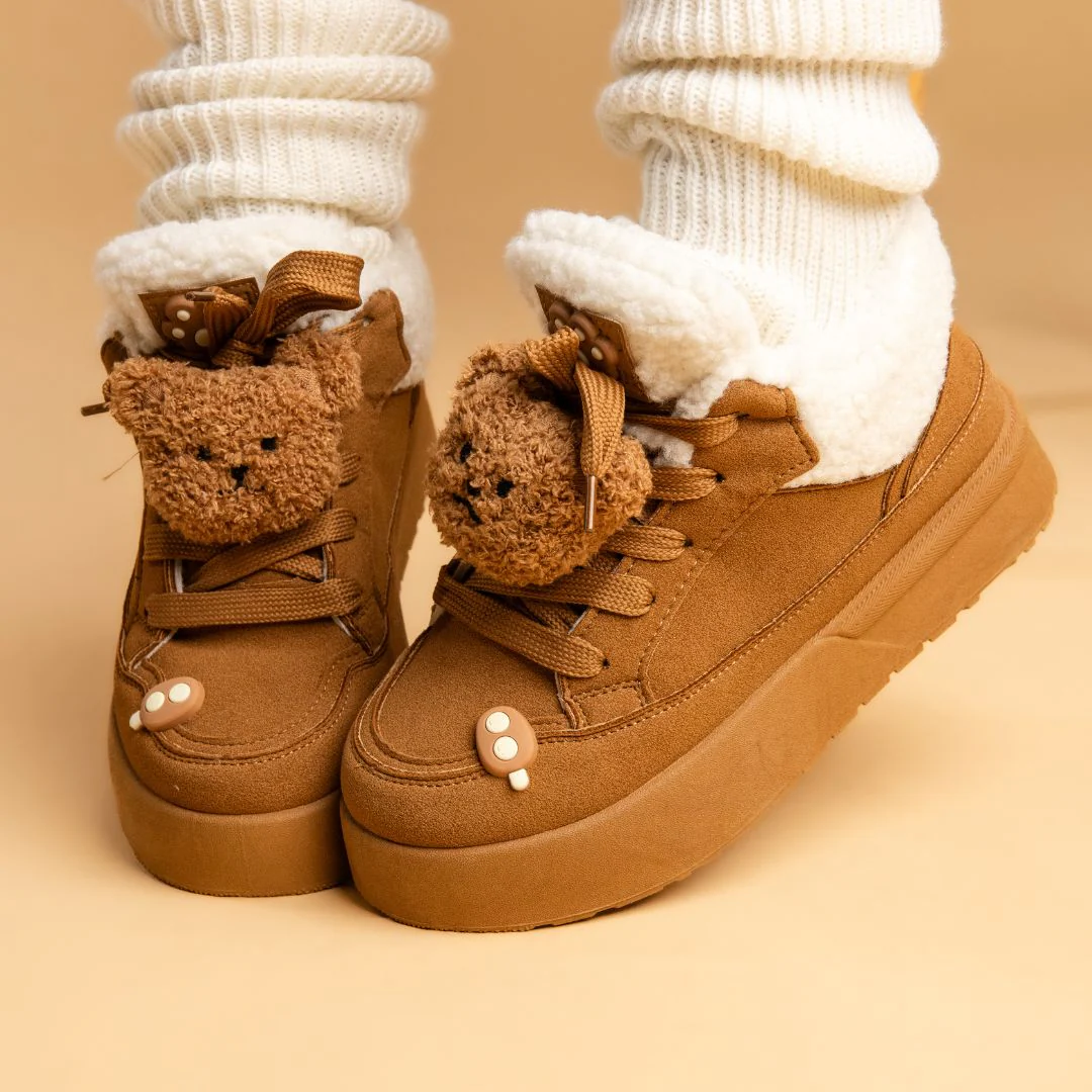 *CLEARANCE* Cozy Fluffy Bear Ultra Chunky Brown Mid Top Shoes - Women's - Image 6