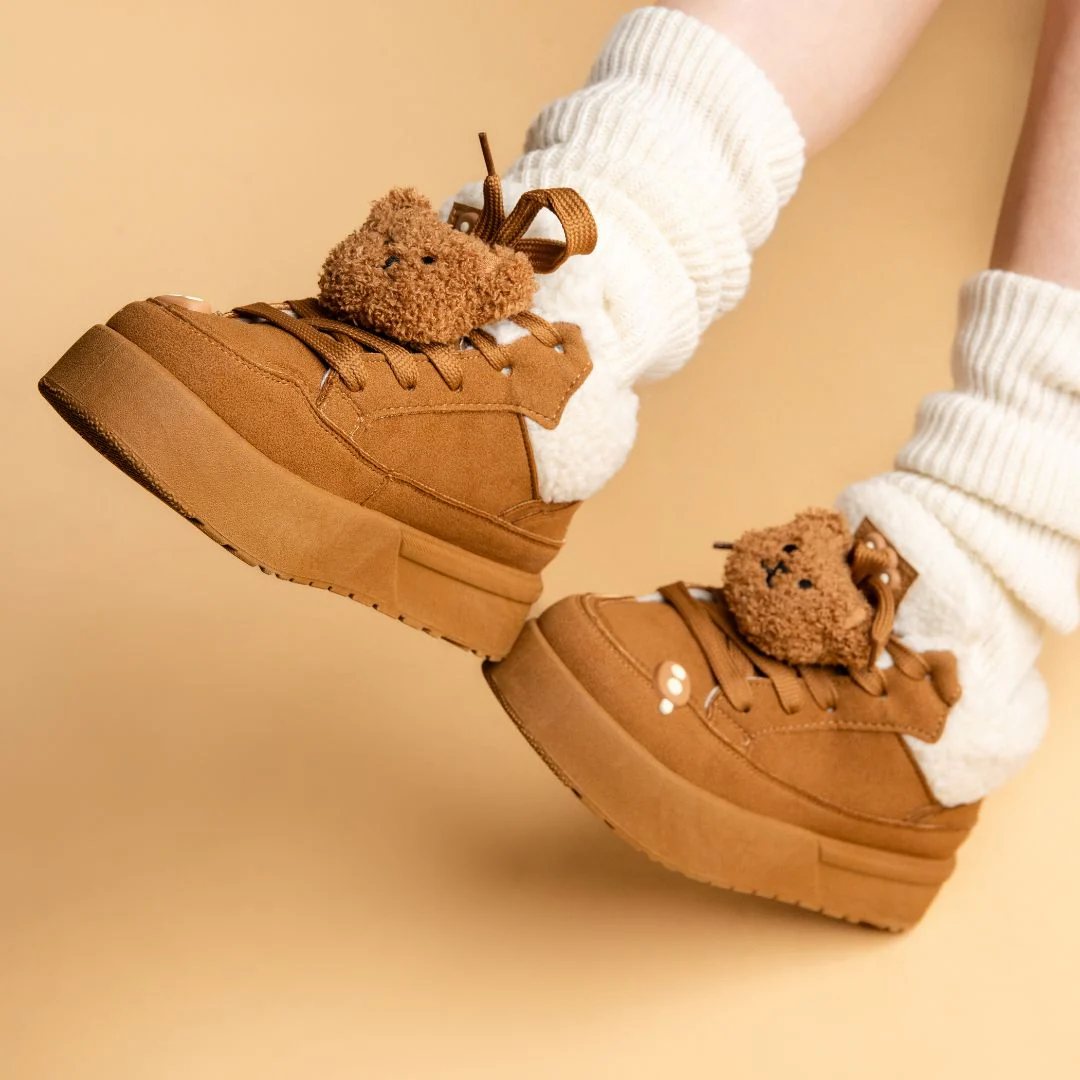 *CLEARANCE* Cozy Fluffy Bear Ultra Chunky Brown Mid Top Shoes - Women's - Image 7