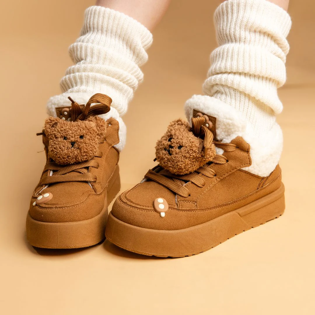 *CLEARANCE* Cozy Fluffy Bear Ultra Chunky Brown Mid Top Shoes - Women's - Image 9