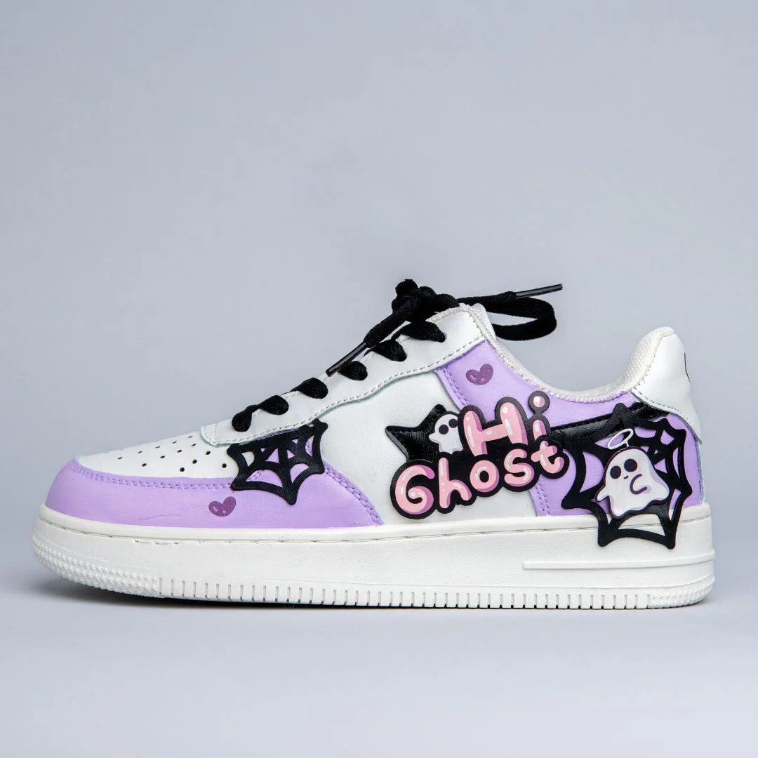 *CLEARANCE* Hand Painted Friendly Ghost Mist Purple Sneakers - Unisex