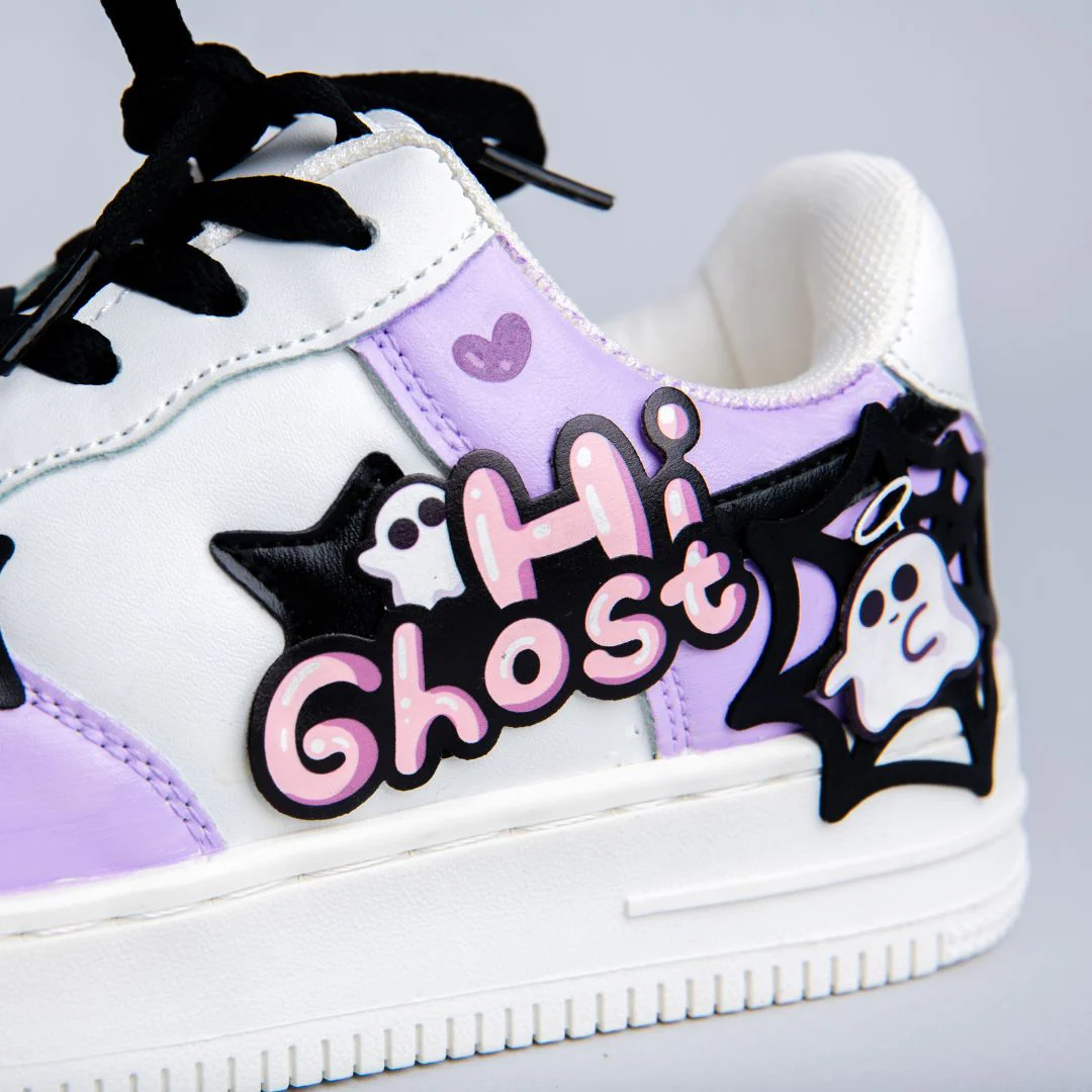 *CLEARANCE* Hand Painted Friendly Ghost Mist Purple Sneakers - Unisex - Image 2