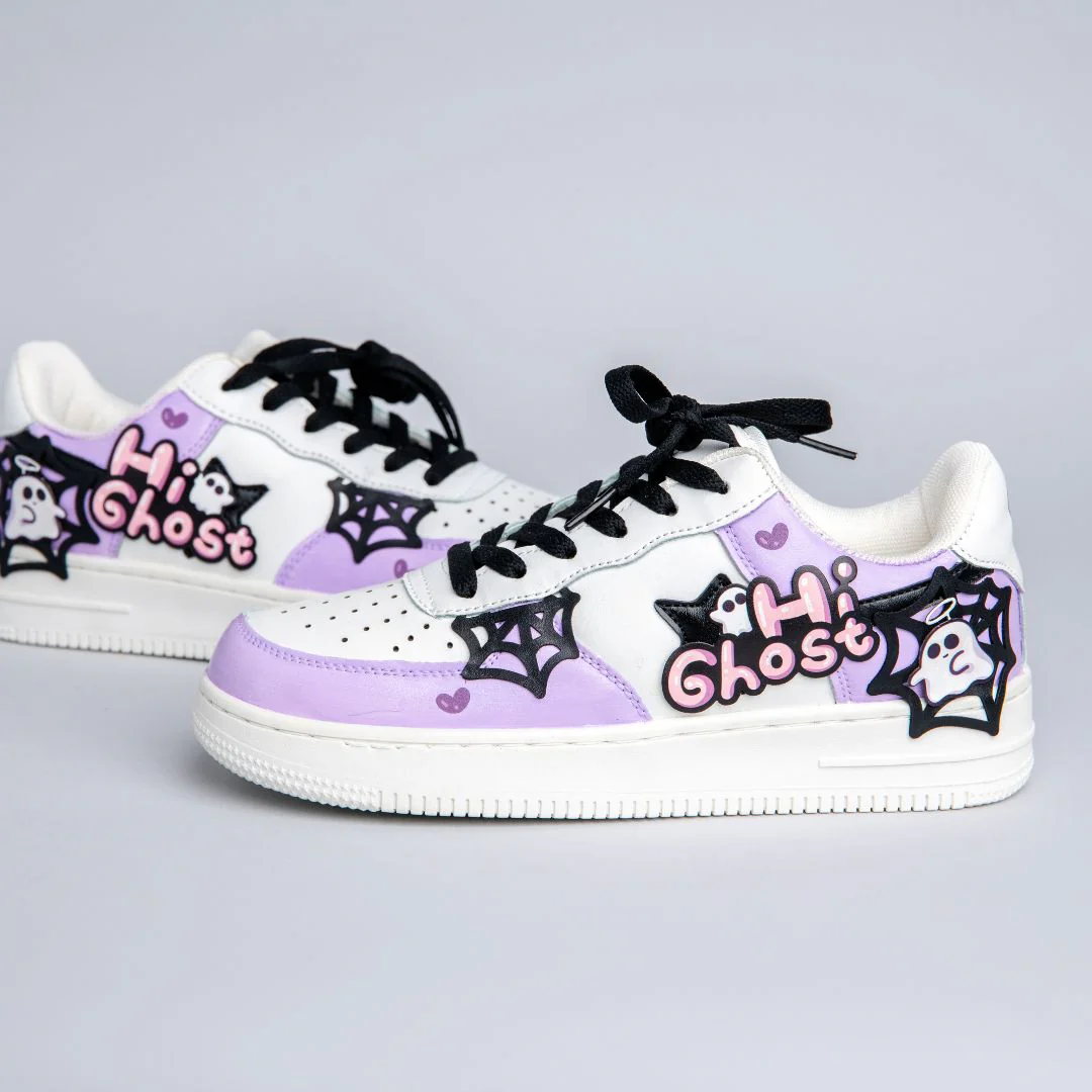 *CLEARANCE* Hand Painted Friendly Ghost Mist Purple Sneakers - Unisex - Image 3