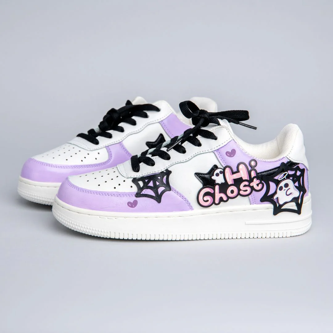 *CLEARANCE* Hand Painted Friendly Ghost Mist Purple Sneakers - Unisex - Image 4