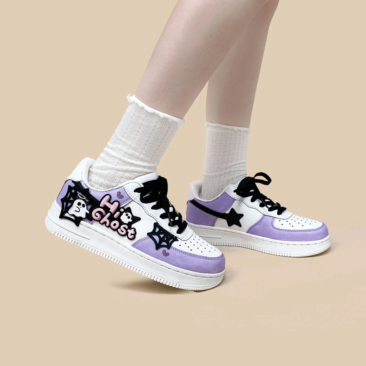 *CLEARANCE* Hand Painted Friendly Ghost Mist Purple Sneakers - Unisex - Image 5