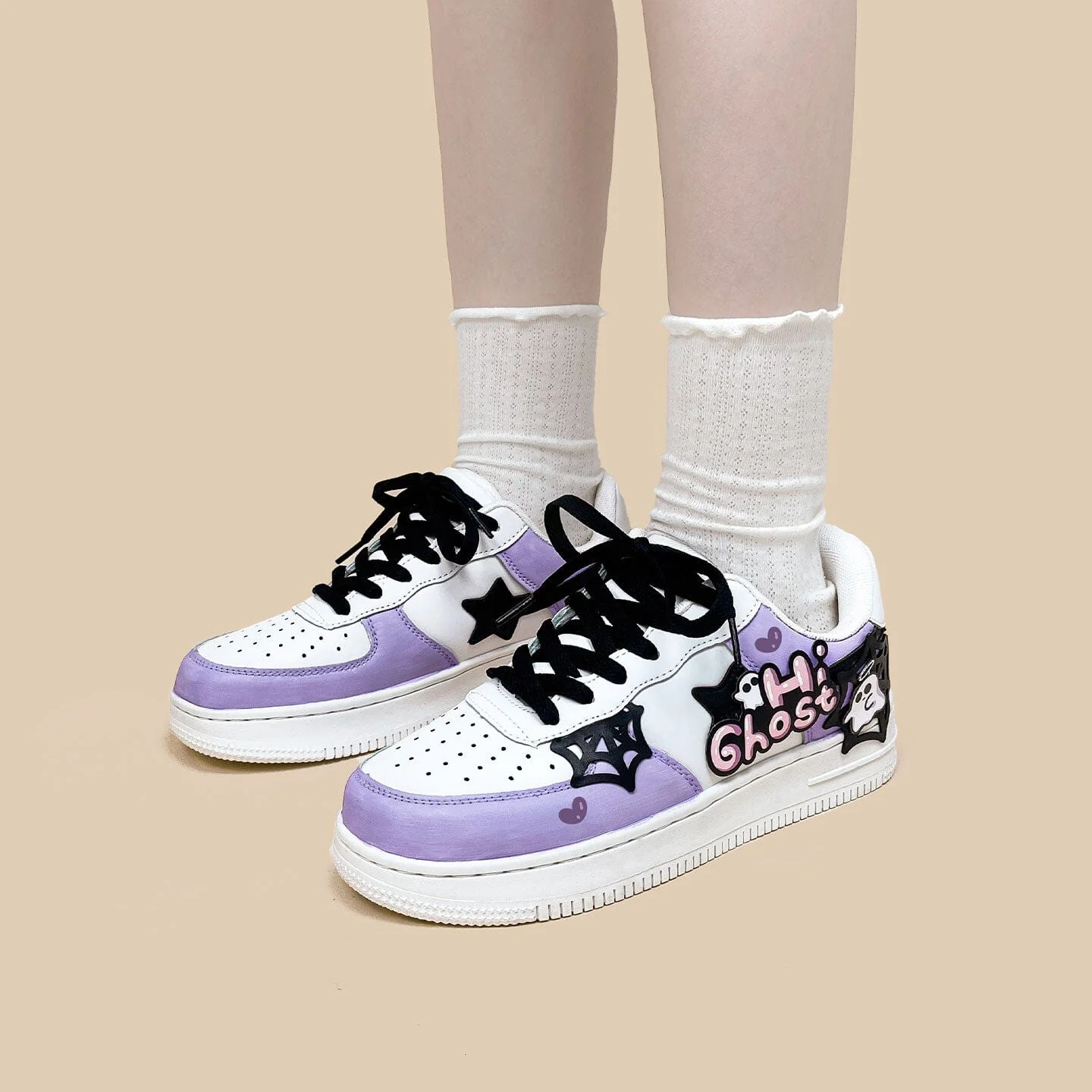 *CLEARANCE* Hand Painted Friendly Ghost Mist Purple Sneakers - Unisex - Image 6
