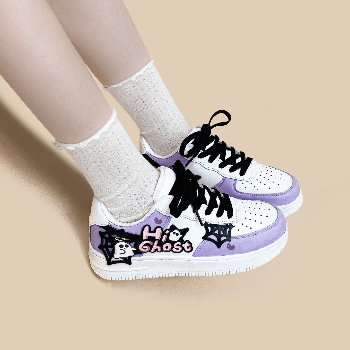 *CLEARANCE* Hand Painted Friendly Ghost Mist Purple Sneakers - Unisex - Image 7