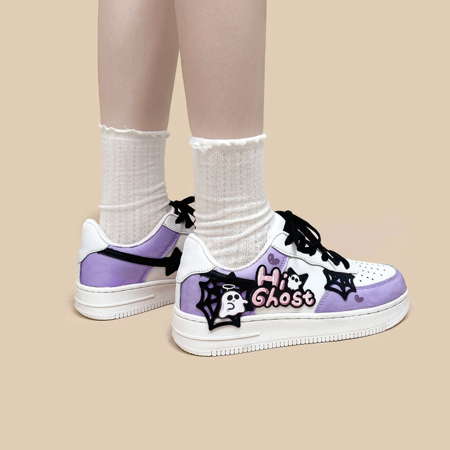 *CLEARANCE* Hand Painted Friendly Ghost Mist Purple Sneakers - Unisex - Image 8