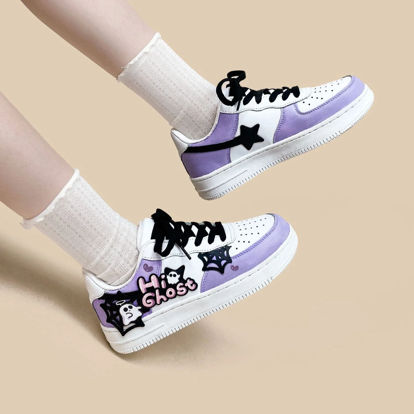 *CLEARANCE* Hand Painted Friendly Ghost Mist Purple Sneakers - Unisex - Image 9