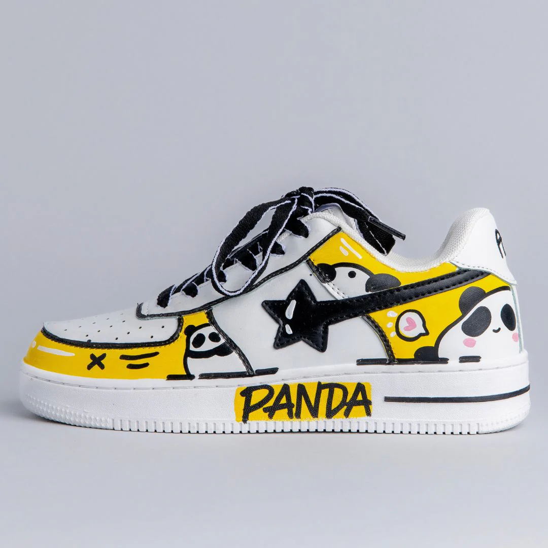*CLEARANCE* Hand Painted Yellow Panda Casual White Shoes - Unisex
