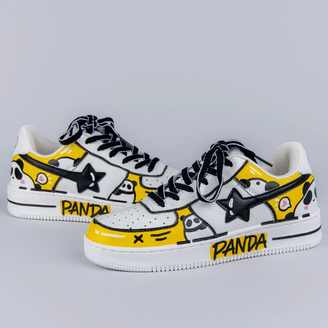 *CLEARANCE* Hand Painted Yellow Panda Casual White Shoes - Unisex - Image 10