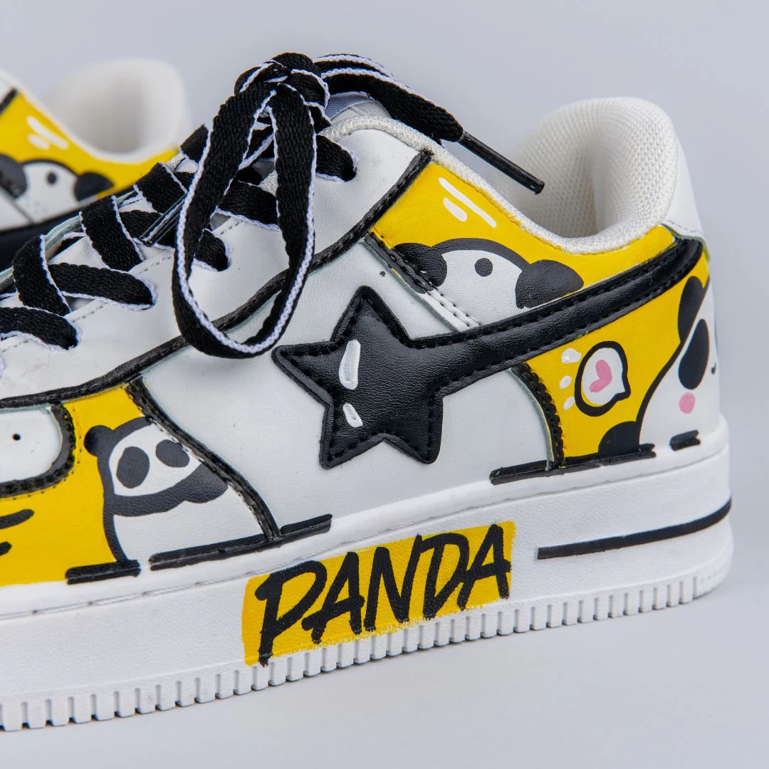 *CLEARANCE* Hand Painted Yellow Panda Casual White Shoes - Unisex - Image 2