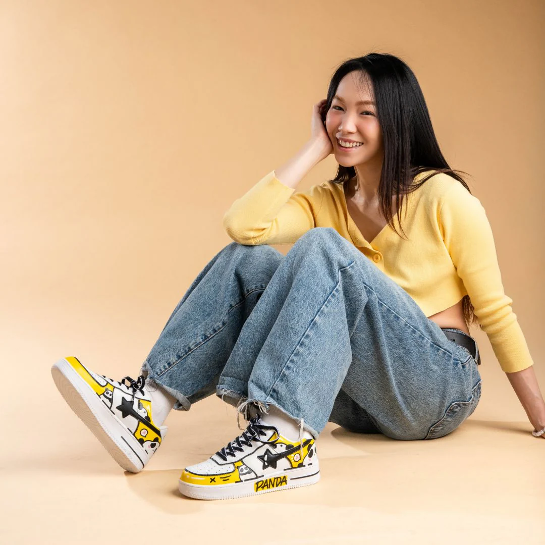 *CLEARANCE* Hand Painted Yellow Panda Casual White Shoes - Unisex - Image 3