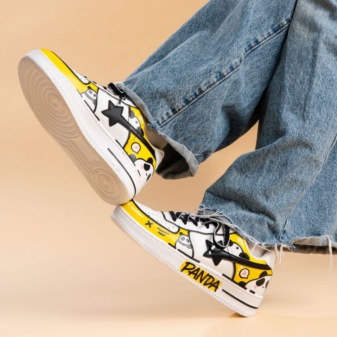 *CLEARANCE* Hand Painted Yellow Panda Casual White Shoes - Unisex - Image 7