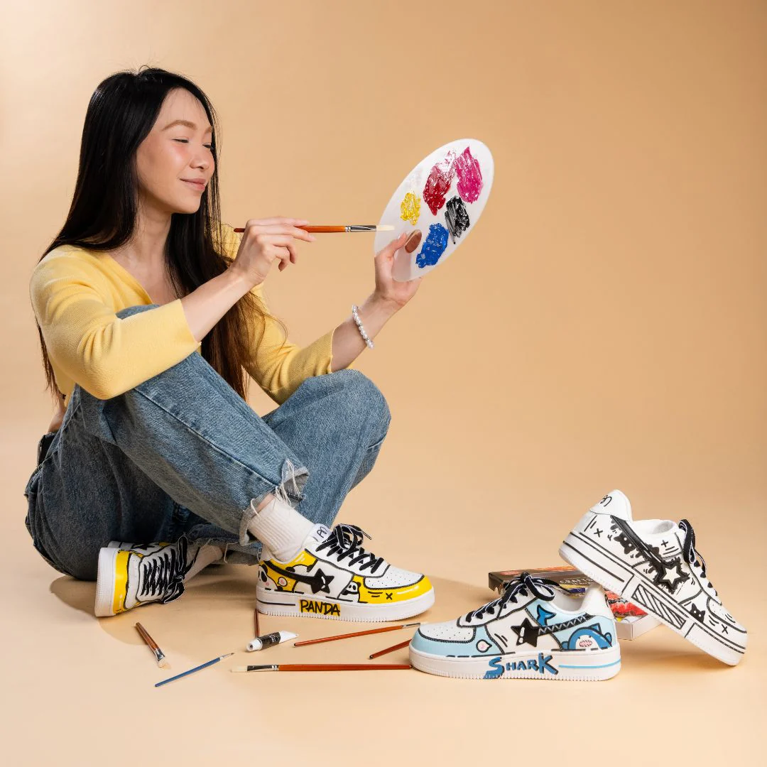 *CLEARANCE* Hand Painted Yellow Panda Casual White Shoes - Unisex - Image 8