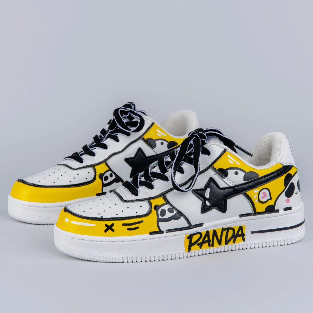 *CLEARANCE* Hand Painted Yellow Panda Casual White Shoes - Unisex - Image 9