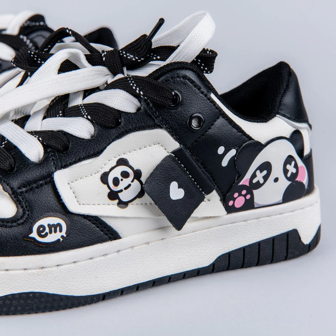 *CLEARANCE* Sparkly Eyed Panda Chunky Black Shoes - Unisex - Image 2