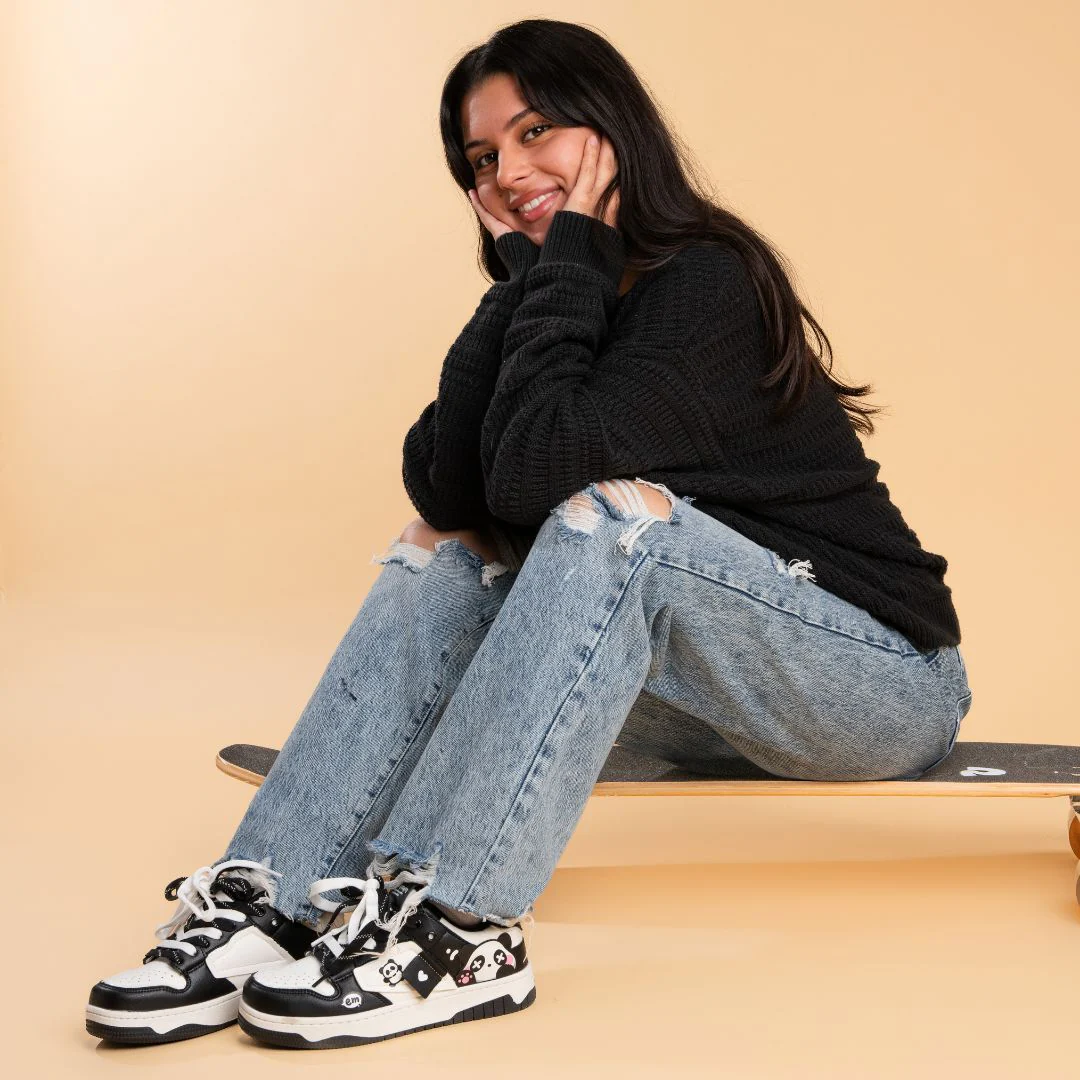 *CLEARANCE* Sparkly Eyed Panda Chunky Black Shoes - Unisex - Image 3