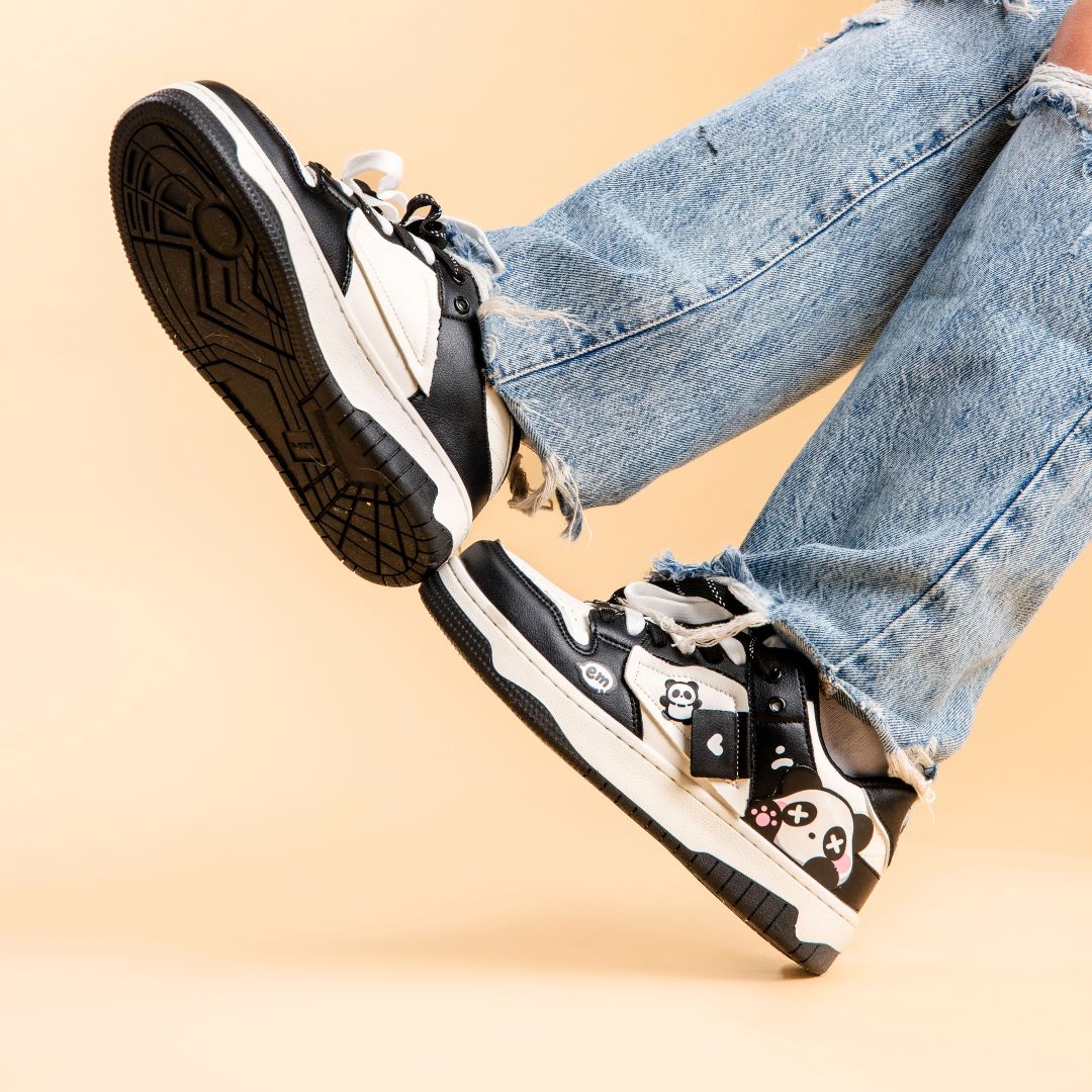 *CLEARANCE* Sparkly Eyed Panda Chunky Black Shoes - Unisex - Image 5