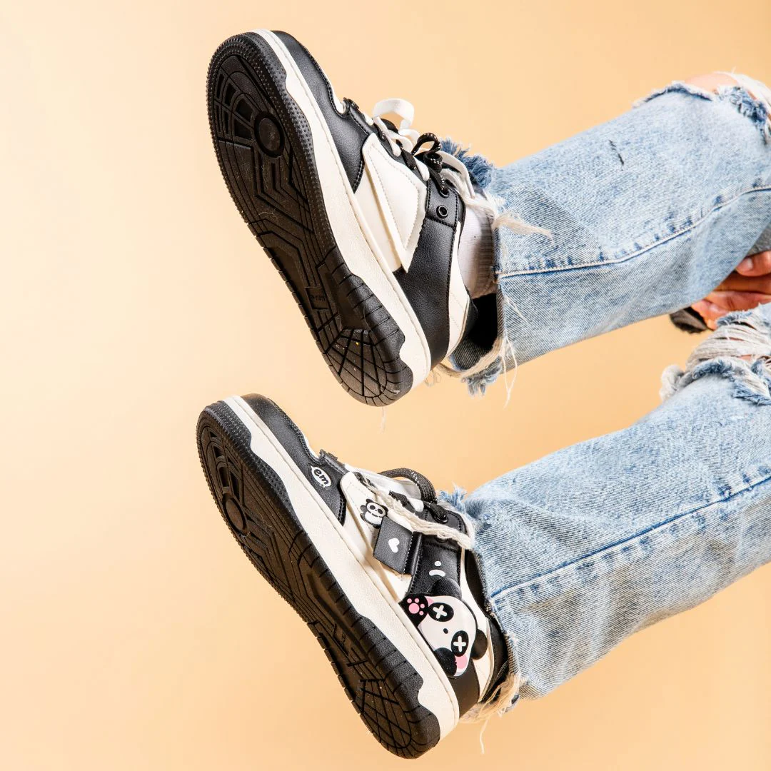 *CLEARANCE* Sparkly Eyed Panda Chunky Black Shoes - Unisex - Image 6