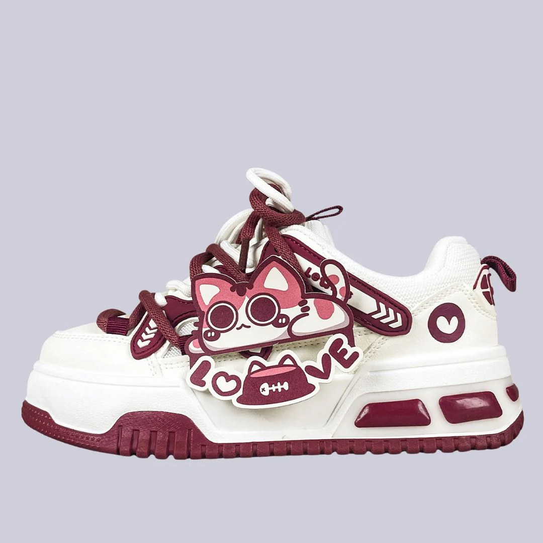 *CLEARANCE* Sweetheart Meow Chunky Casual Red Sneakers – Unisex