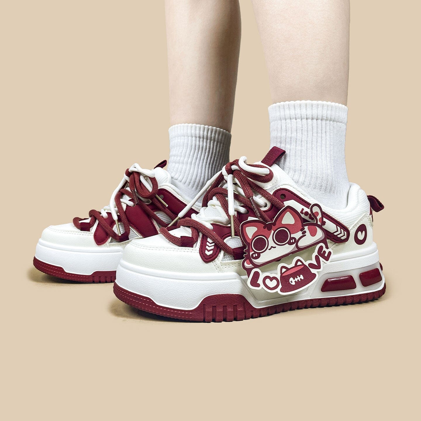 *CLEARANCE* Sweetheart Meow Chunky Casual Red Sneakers – Unisex - Image 10