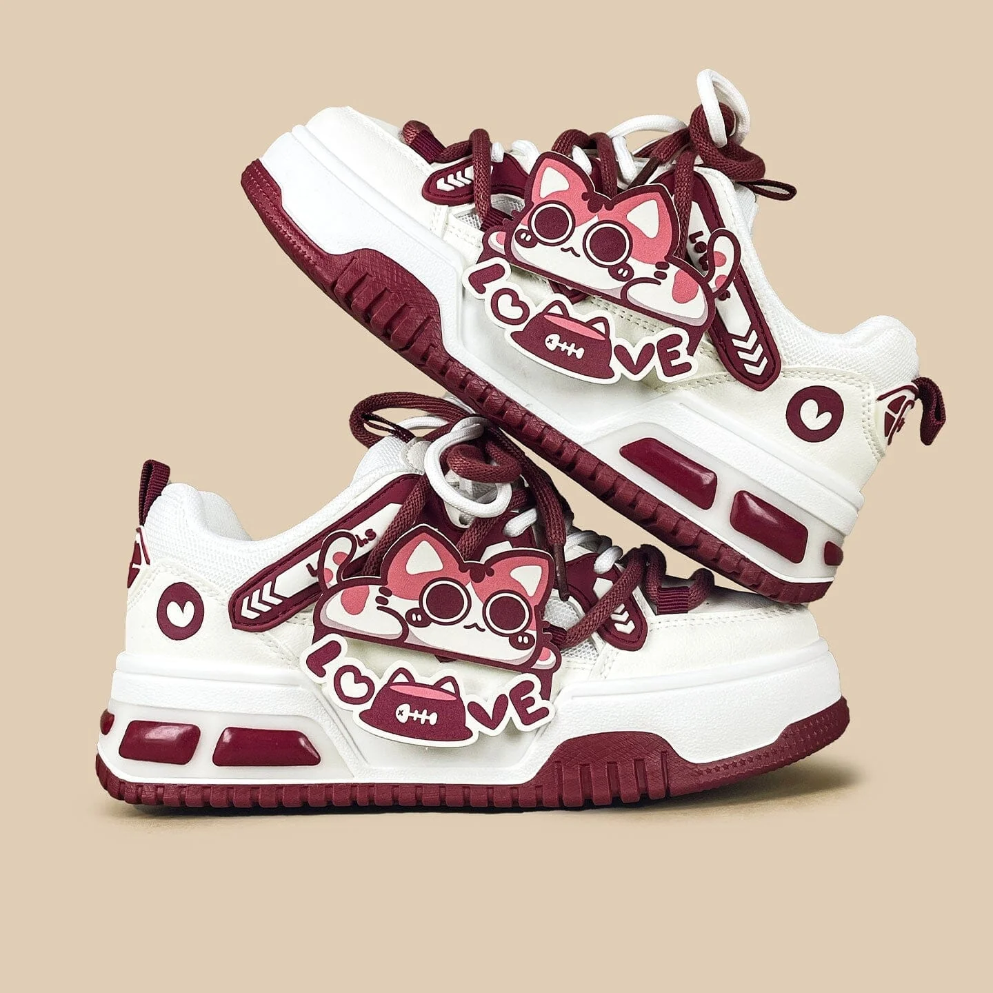 *CLEARANCE* Sweetheart Meow Chunky Casual Red Sneakers – Unisex - Image 2