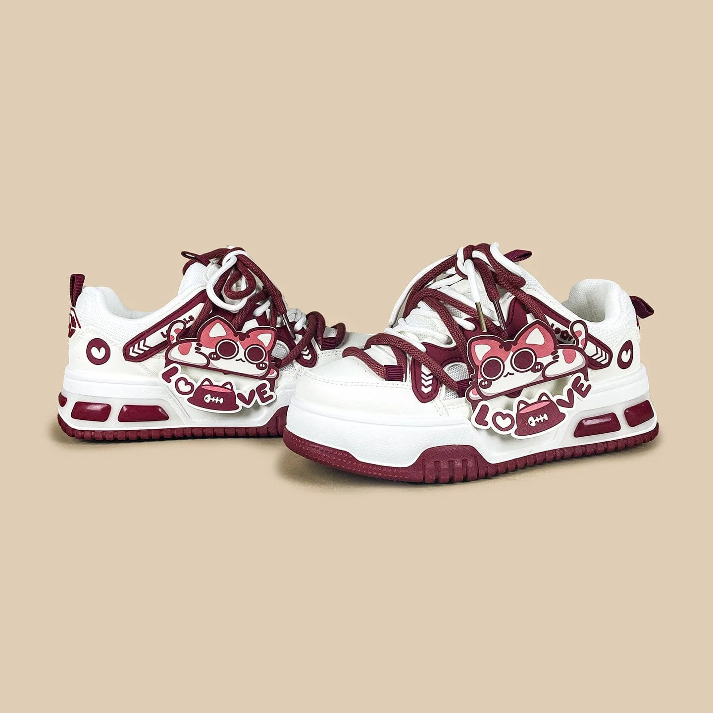 *CLEARANCE* Sweetheart Meow Chunky Casual Red Sneakers – Unisex - Image 5